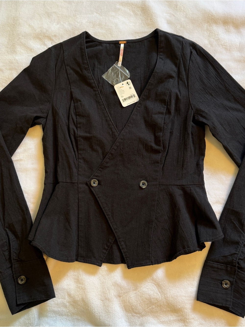 NWT Free People Black Peplum Double-Button Blazer